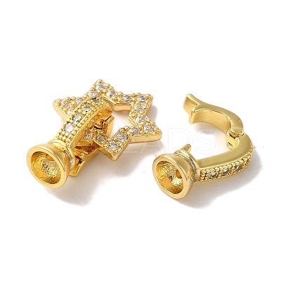 Star Rack Plating Brass Micro Pave Clear Cubic Zirconia Fold Over Clasps KK-A225-07G-1