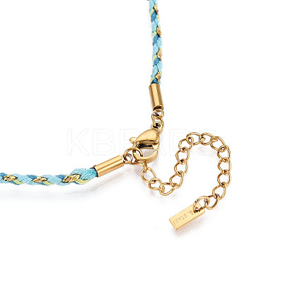 304 Stainless Steel Shell Shape Pendant Cotton Cord Necklaces NJEW-C093-05C-G-1