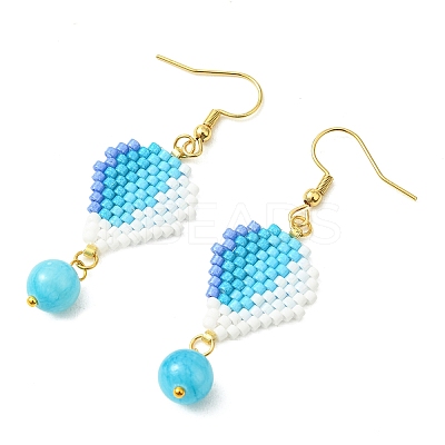 304 Stainless Steel with Glass Cylinder Seed Beads Hot Air Balloon Dangle Earrings EJEW-MZ00820-1
