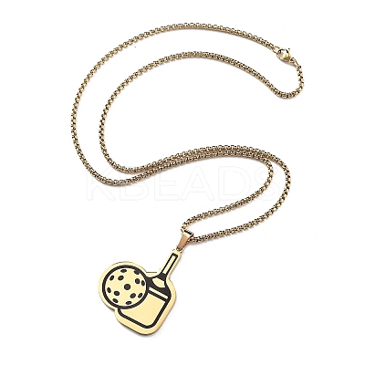 201 Stainless Steel Pickleball Paddle Pendant Box Chain Necklaces for Women Men NJEW-H050-02G-1