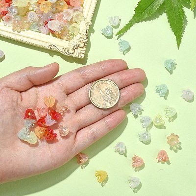 300Pcs 6-Petal Imitation Jelly Acrylic Bead Caps JACR-CJ0001-02-1