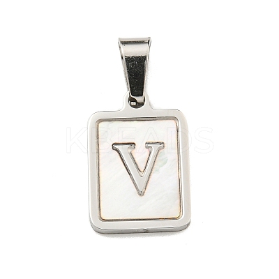 304 Stainless Steel Pave Natural White Shell Pendants STAS-S130-03P-V-1