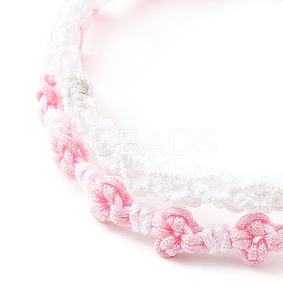 2Pcs 2 Colors Peach Blossom Braided Cord Bracelet BJEW-JB07610-02-1