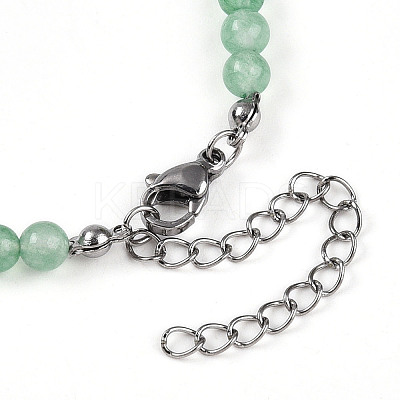 Natural Green Aventurine 4.5mm Round Beaded Flower Pendant Necklaces NJEW-T016-04F-1