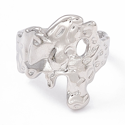 Non-Tarnish 304 Stainless Steel Wide Flower Open Cuff Ring for Women RJEW-G275-05P-1