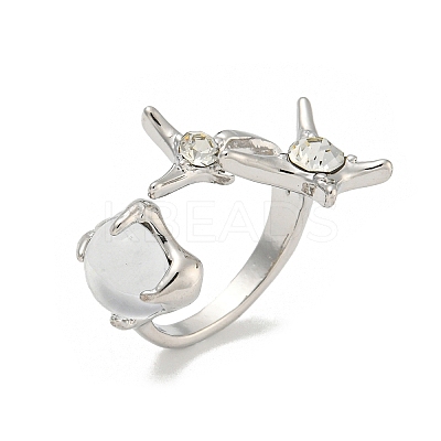 Star Zinc Alloy Rhinestone Open Cuff Ring RJEW-Z048-02P-02-1