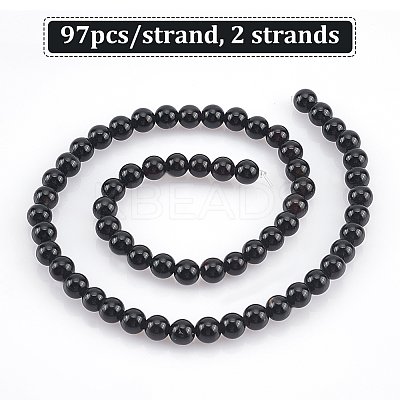2 Strands Natural Black Onyx Beads Strands G-GO0001-15B-1