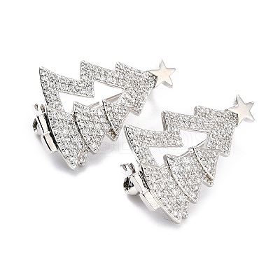 Brass Micro Pave Clear Cubic Zirconia Brooch for Christmas ZIRC-I053-10P-1