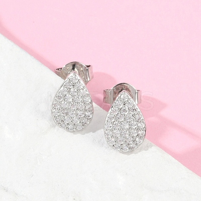 Teardrop Brass Micro Pave Clear Cubic Zirconia Stud Earrings EJEW-Z091-01P-1