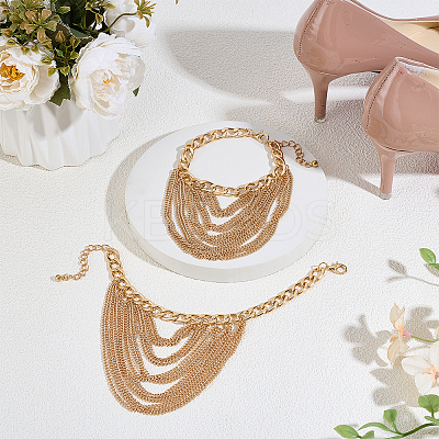 4Pcs Alloy Multi-Layered Chain Tassel High Heel Decor Anklets for Women AJEW-PH0007-78G-1