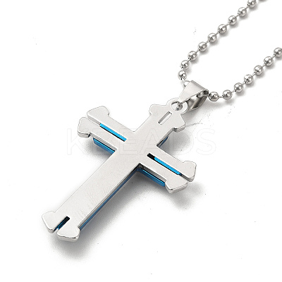 Alloy Cross Pandant Necklace with Ball Chains NJEW-K245-001A-1