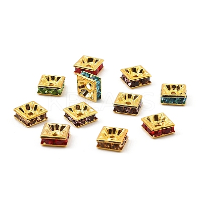 Brass Rhinestone Spacer Beads RB-A013-8x8-G-1