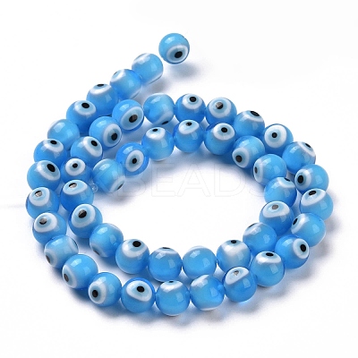 Handmade Evil Eye Lampwork Round Bead Strands LAMP-L055-8mm-23-1