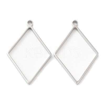 Non-Tarnish 304 Stainless Steel Open Back Bezel Rhombus Pendants STAS-Z040-02B-P-1
