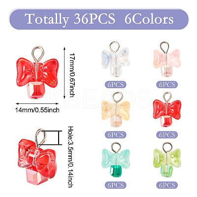 36Pcs 6 Colors Glass Pendants FIND-TA0004-21-1