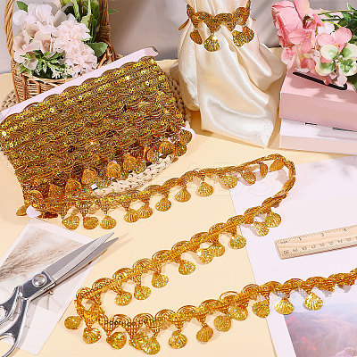 Polyester Metallic Thread Lace Tassel Ribbons OCOR-WH0108-42A-1