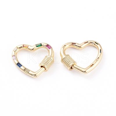 Brass Micro Pave Cubic Zirconia Screw Carabiner Lock Charms ZIRC-L093-61G-1