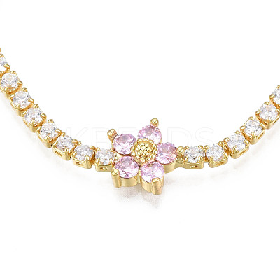 Cubic Zirconia Classic Tennis Necklace with Flower Links NJEW-N048-01F-1