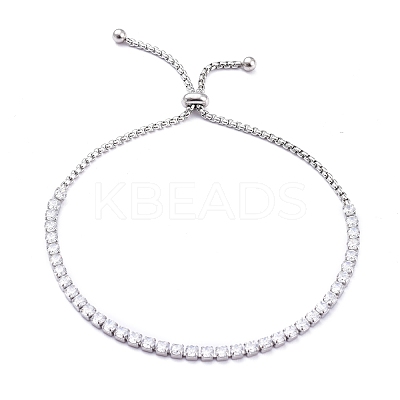 Adjustable 304 Stainless Steel Micro Pave Cubic Zirconia Bolo Bracelets BJEW-M284-23-1