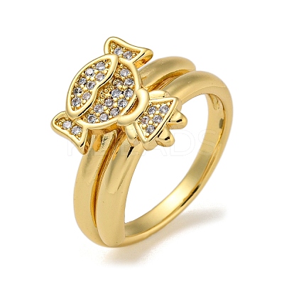Girl Brass Micro Pave Clear Cubic Zirconia Double Rings RJEW-Z050-22G-1