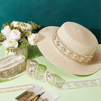 Polyester Rhombus Embroidery Lace Trim OCOR-WH0090-84B-1