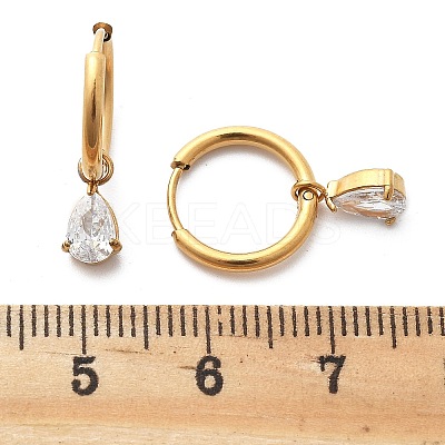 Ion Plating(IP) 304 Stainless Steel Micro Pave Cubic Zirconia Hoop Earrings STAS-R004-05G-02-1