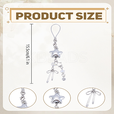 1Pc Star & Bowknot Acrylic & Glass & Alloy Cell Phone Strap Charm Hanging Keychain for Women AJEW-LP0004-58-1
