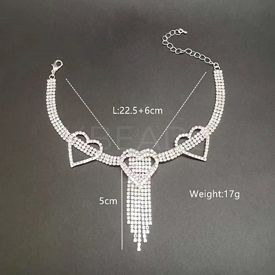 Alloy Full Crystal Rhinestone Heart Tassel Anklets for Women FS-WG2BEDF-01-1