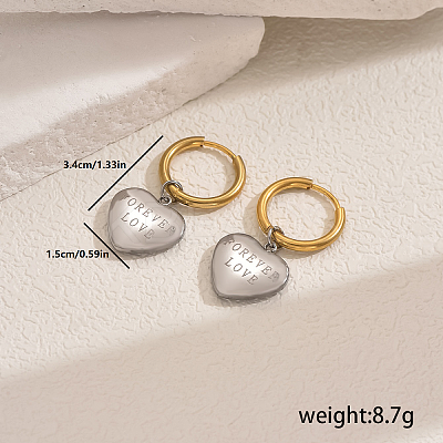 201 Stainless Steel Heart with Word Hoop Earrings AA7746-3-1