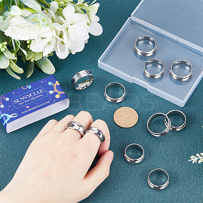 18Pcs 6 Size 201 Stainless Steel Grooved Finger Ring Settings RJEW-SC0001-05P-1