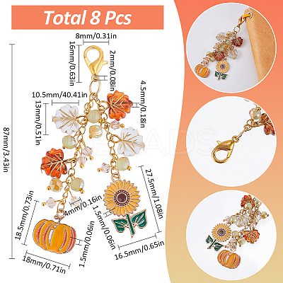 8Pcs Thanksgiving Day Alloy & Acrylic Pendant Decorations HJEW-SC0001-76D-1