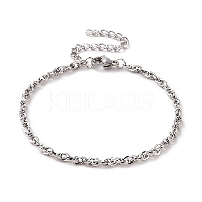 Non-Tarnish 304 Stainless Steel Rope Chain Bracelet for Men Women BJEW-E031-12P-02-1