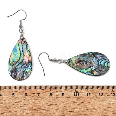 Teardrop Natural Paua Shell Dangle Earrings for Women EJEW-JE07135-1