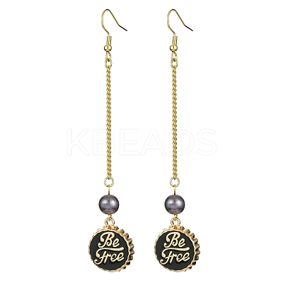 Beer Cap with Word Be Free Alloy Enamel Dangle Earrings EJEW-JE05375-1