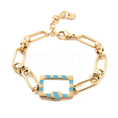 Golden Tone 304 Stainless Steel Enamel Rectangle Link Chain Bracelets for Women BJEW-K249-03G-01-1