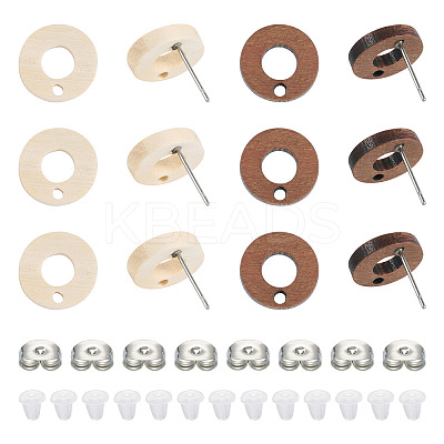 20Pcs 2 Styles Donut Shape Natural Ash Wood Stud Earring Findings EJEW-TA0001-35-1
