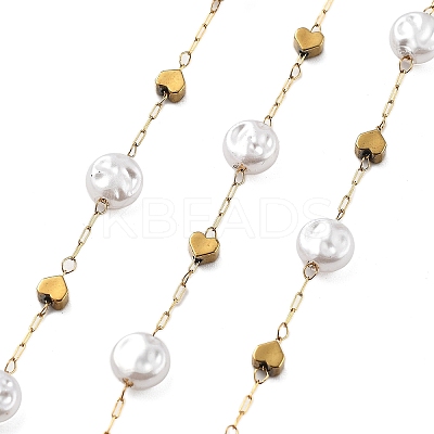 ABS Imitation Pearl & 304 Stainless Steel Beads Link Chains CHS-K021-07G-02-1
