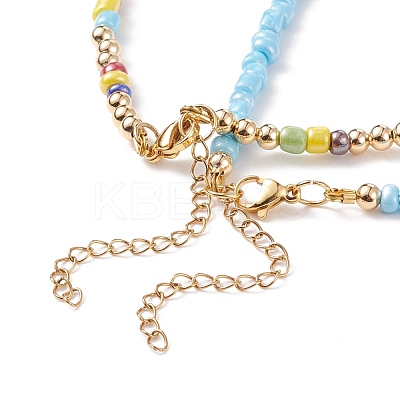 2Pcs 2 Style Glass Seed Pearl Beaded Necklaces Set NJEW-JN03936-1