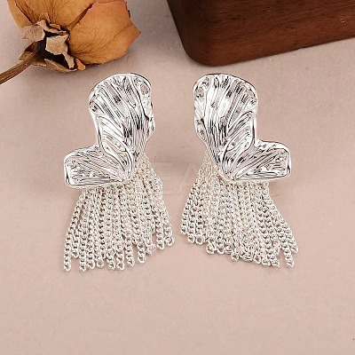 Butterfly Wing Brass Tassel Stud Earrings for Women EJEW-U055-16PS-1
