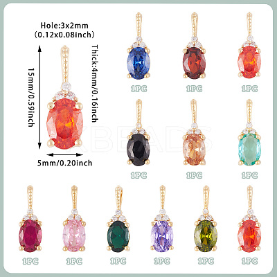 11Pcs 11 Colors Brass Micro Pave Cubic Zirconia Pendants KK-TA0001-97-1