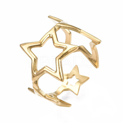 304 Stainless Steel Star Open Cuff Ring RJEW-T023-26G-1