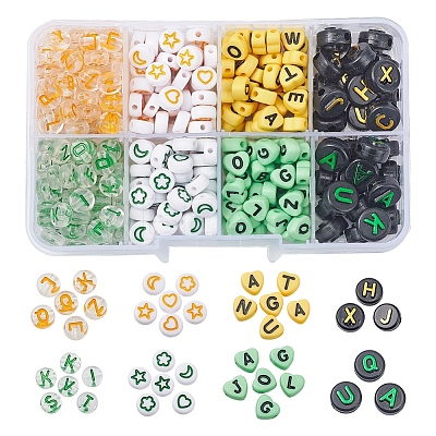 414Pcs 8 Style Heart & Flat Round Opaque/Transparent Acrylic Beads MACR-YW0001-46-1