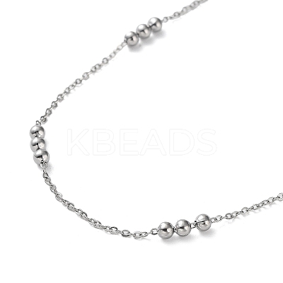 Non-Tarnish 304 Stainless Steel Round Beaded Link Chain Necklaces for Women NJEW-D058-02P-1