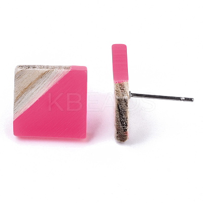 Transparent Resin & Wood Stud Earrings EJEW-N017-005A-A04-1