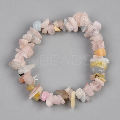 Unisex Chip Natural Morganite Beaded Stretch Bracelets BJEW-S143-44-1