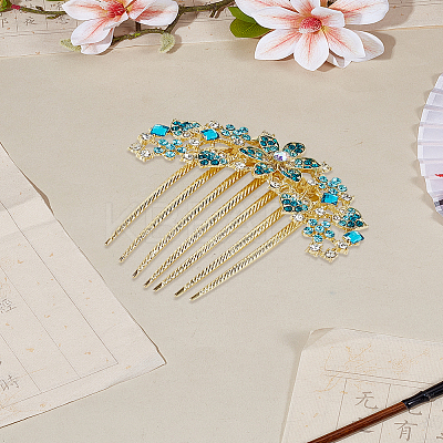 1Pc Flower Alloy Rhinestone Hair Combs OHAR-LP0004-23-1