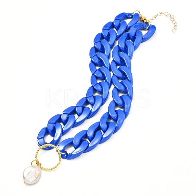 Ring with Natural Pearl Pendant Necklace for Teen Girl Women NJEW-JN03712-1