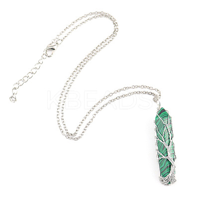 Synthetic Malachite Double Terminal Pointed Faceted Bullet Copper Wire Wrapped Tree of Life Pendant Alloy Chain Necklaces FS-WG07FDC-10-1
