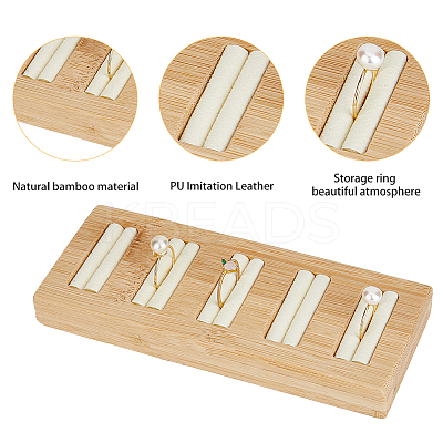 2Pcs 2 Styles Rectangle 5-Slot Bamboo & 3-Slot Wood Ring Display Tray Stands RDIS-HY0001-02B-1