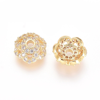 Brass Micro Pave Cubic Zirconia Bead Caps ZIRC-E163-25A-G-1